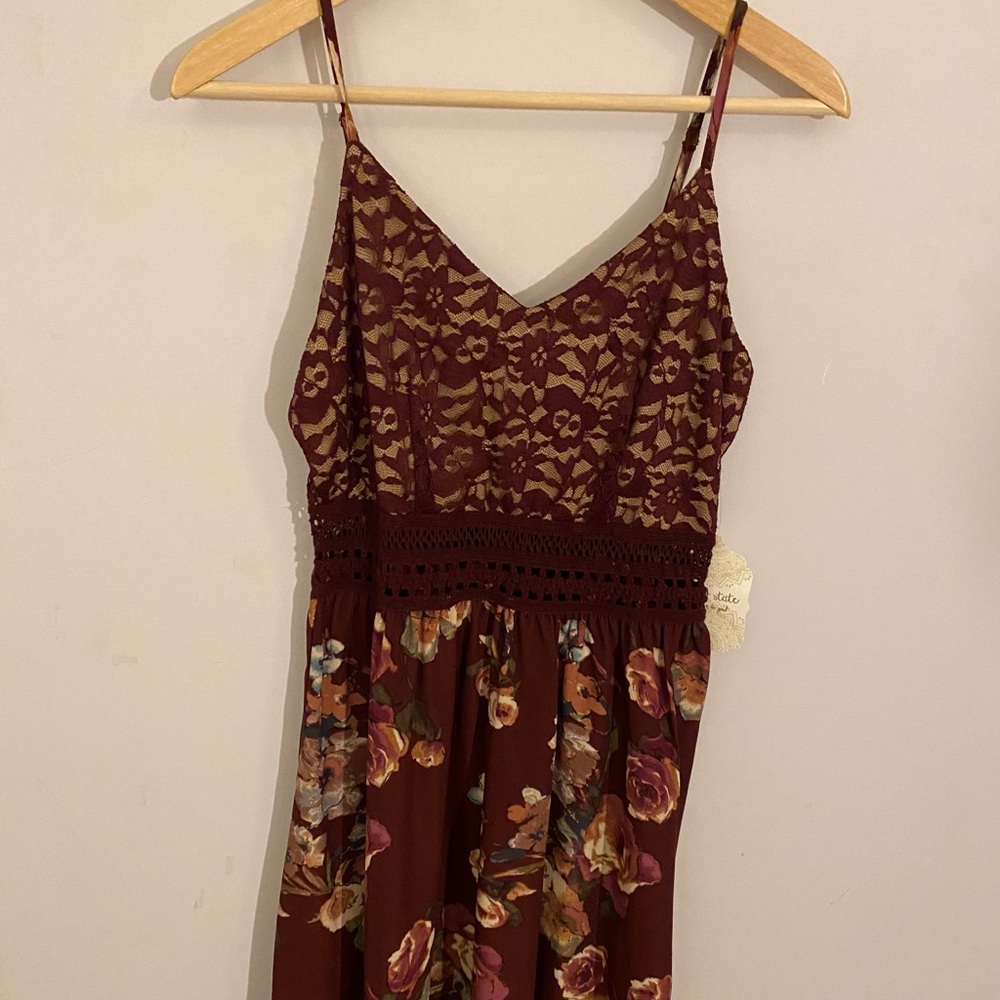 Altard State Lace Burgundy Floral Mini Dress